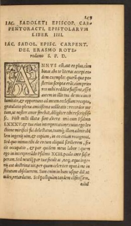 Iac. Sadoleti Episcop. Carpentoracti, Epistolarum Liber IIII.