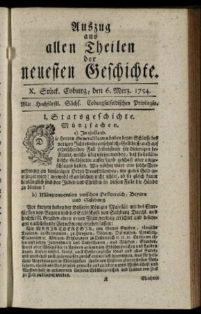 X. Stück. Coburg, den 6. Merz. 1754.
