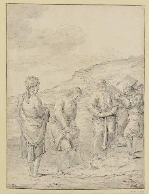 Altes Testament; Folge I, Blatt 5: Achans geraubte Beute wird von Josua gebracht