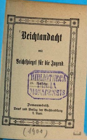 Beichtandacht mit Beichtspiegel für die Jugend