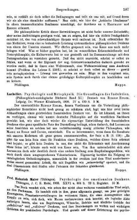 187, Lachelier. Psychologie und Metaphysik. Die Grundlagen der Induktion. 1908