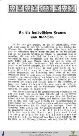 An die katholischen Frauen und Mädchen.