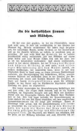 An die katholischen Frauen und Mädchen.