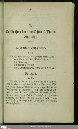 V. Vorschriften über die Offiziers-Pferde-Equipage