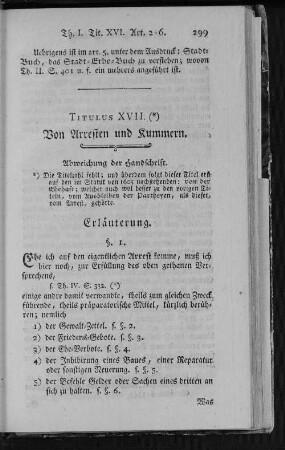 Titulus XVII. Von Arresten und Kummern.