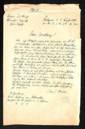 Abschrift interner ministerialer Schriftverkehr betreffend Kerz