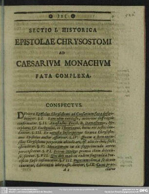 Sectio I. Historica Epistolae Chrysostomi Ad Caesarium Monachum Fata Complexa