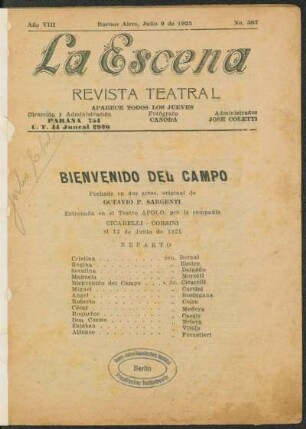 Bienvenido del campo : pochade en dos actos