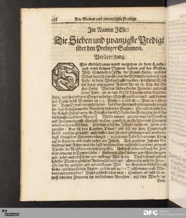 Die Sieben und zwanzigste Predigt über den Prediger Salomon.