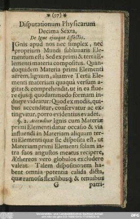 Disputationum Physicarum Decima Sexta, De Igne eiusque Effectis.