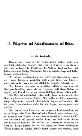 II. Präpariren und Naturaliensammlen auf Reisen.