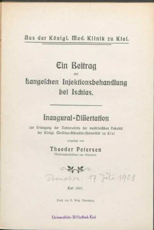 Ein Beitrag zur Langeschen Injektionsbehandlung bei Ischias