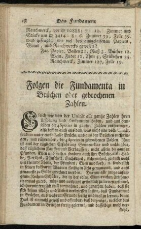 Folgen die Fundamenta in Brüchen oder gebrochenen Zahlen