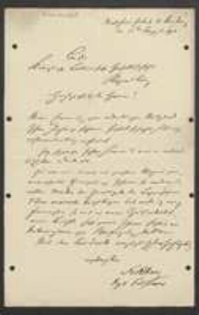 Brief von Carl Otto Harz an Regensburgische Botanische Gesellschaft