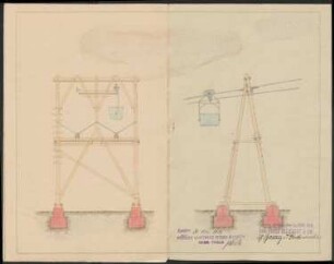 Bau einer Drahtseilbahn für die Vereinigten Granitwerke Seebach & Kandern; Gebr. Thiele, Kandern; Ansichten der Seilbahnstützen