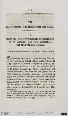 Correspondenz zur Archäologie und Kunst