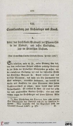 Correspondenz zur Archäologie und Kunst