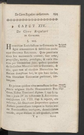 Caput XIV. De Clero Regulari in Germania