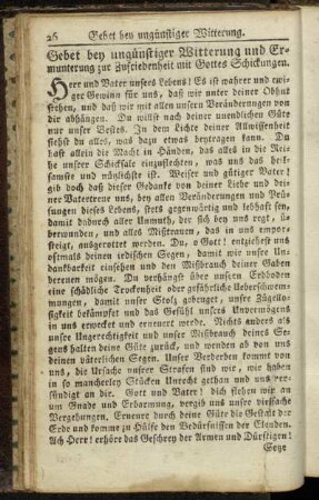 Gebet bey ungünstiger Witterung und Ermunterung zur Zufriedenheit mit Gottes Schickungen.