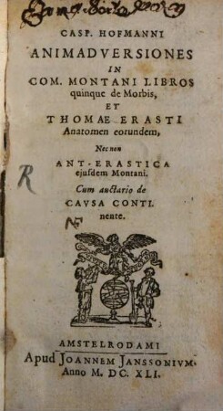 Animadversiones in C. Montani libros V. de morbis