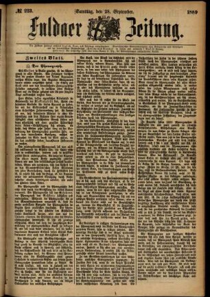 Zweite Ausgabe vom Samstag, den 28. September 1889.
