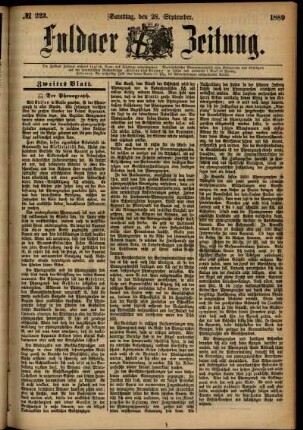 Zweite Ausgabe vom Samstag, den 28. September 1889.
