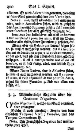 §. 3. Absonderliche Regulen über die Orationes Negativas.