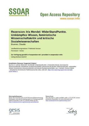 Rezension: Iris Mendel: WiderStandPunkte. Umkämpftes Wissen, feministische Wissenschaftskritik und kritische Sozialwissenschaften