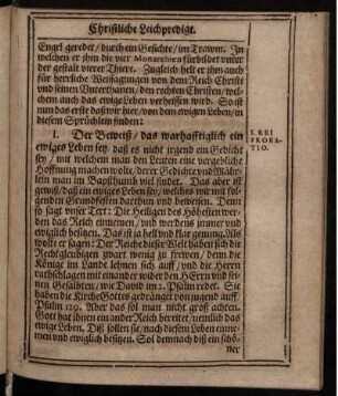 I. Der Beweiß/ das warhafftliglich ein ewiges Leben sey