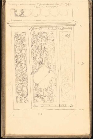 Skizzenbuch 1900-1901: Gotischer Hängeschrank des 15. Jahrhunderts, Vorderansicht