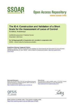 The IE-4: Construction and Validation of a Short Scale for the Assessment of Locus of Control