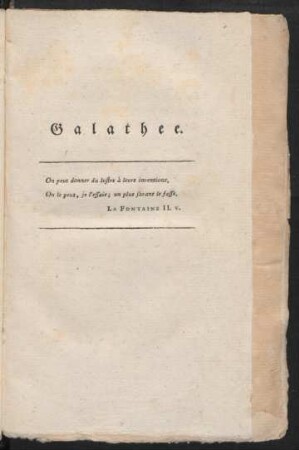 Galathee. Erstes Buch.
