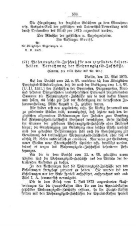 Wohnungsgeld-Zuschuß für neu gegründete Lehrerstellen. Verrechnung der Wohnungsgeld-Zuschüsse : [III. Gymnasial- und Real-Lehranstalten]