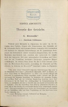 Theoretische Maschinenlehre, 2. Theorie der Getriebe und der mechanischen Meßinstrumente