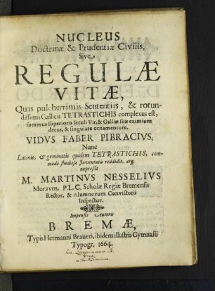 Nucleus Doctrinae & Prudentiae Civilis, Sive Regulae Vitae