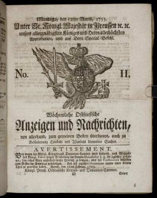 No. 11. Montags, den 12ten Martii, 1753.