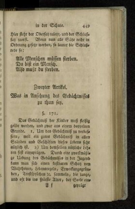 Zweyter Artikel. Was in Ansehung des Gedächtnisses zu thun sey.