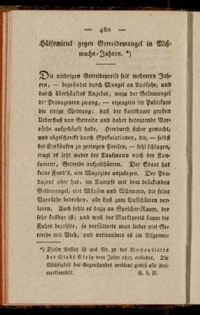 Hülfsmittel gegen Getreidemangel in Mißwachs-Jahren