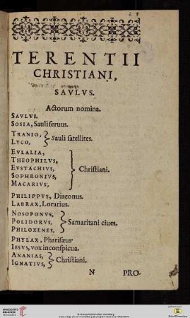 Terentii Christiani, Savlvs