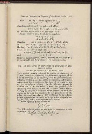 VII. On the lines of curvature of surfaces of the second order.