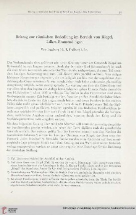 Beitrag zur römischen Besiedlung im Bereich von Riegel, Ldkrs. Emmendingen