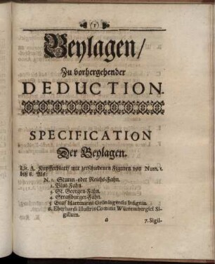 Beylagen/ Zu vorhergehender Deduction.