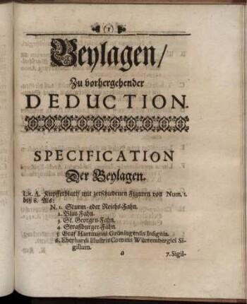 Beylagen/ Zu vorhergehender Deduction.