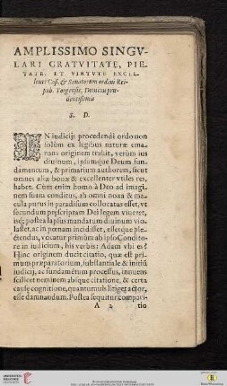 Amplissimo singulari gratvitate, pietate, et virtute excellenti Coß. & Senatorum ordini [...]