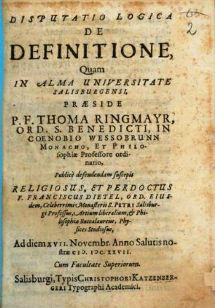 Disputatio Logica De Definitione