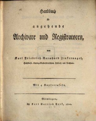 Handbuch für angehende Archivare und Registratoren