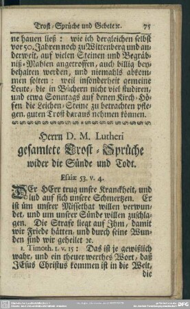 [7.] Herrn D. M. Lutheri gesamlete Tröst-Sprüche wider die Sünde und Todt