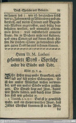[7.] Herrn D. M. Lutheri gesamlete Tröst-Sprüche wider die Sünde und Todt