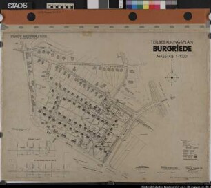 Teilbebauungsplan Burgriede, Straßenquerschnitte M = 1 : 100 der Straßen 1 + 2 , sowie der St. Antonius-Straße und Straße Nr. 2 Ausf.-Art: Lichtpause Herst.: Bartels Format: 60 x 65 cm Maßstab: 1 : 1000