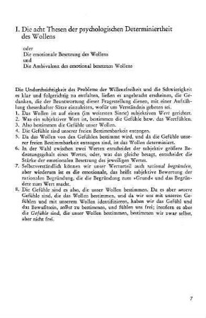 7-88, I. Die acht Thesen der psychologischen Determiniertheit des Wollens